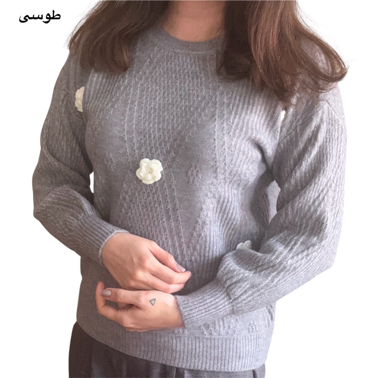 بافت آستین بلند گرم بالا گل برجسته وارداتی