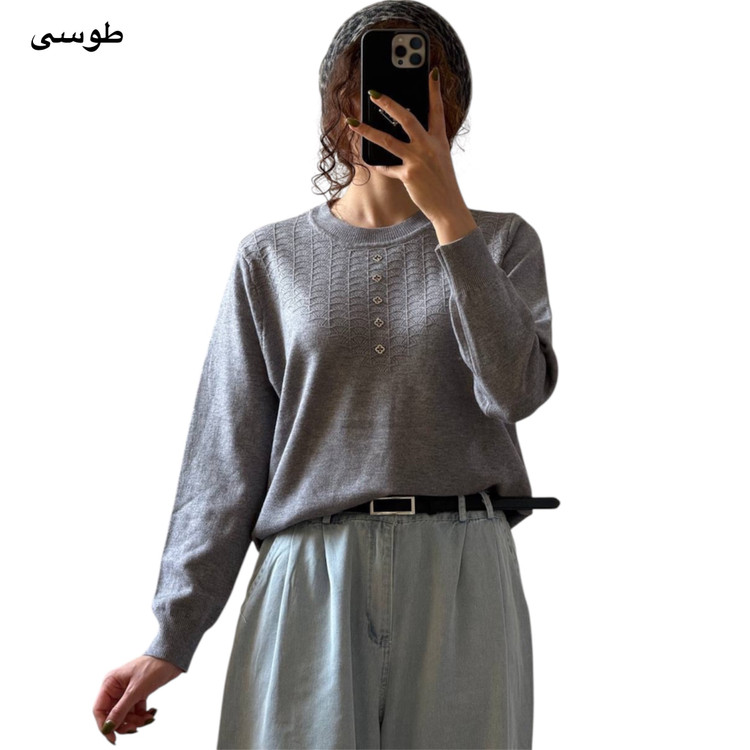 بافت آستین بلند گرم بالا یقه گرد وارداتی
