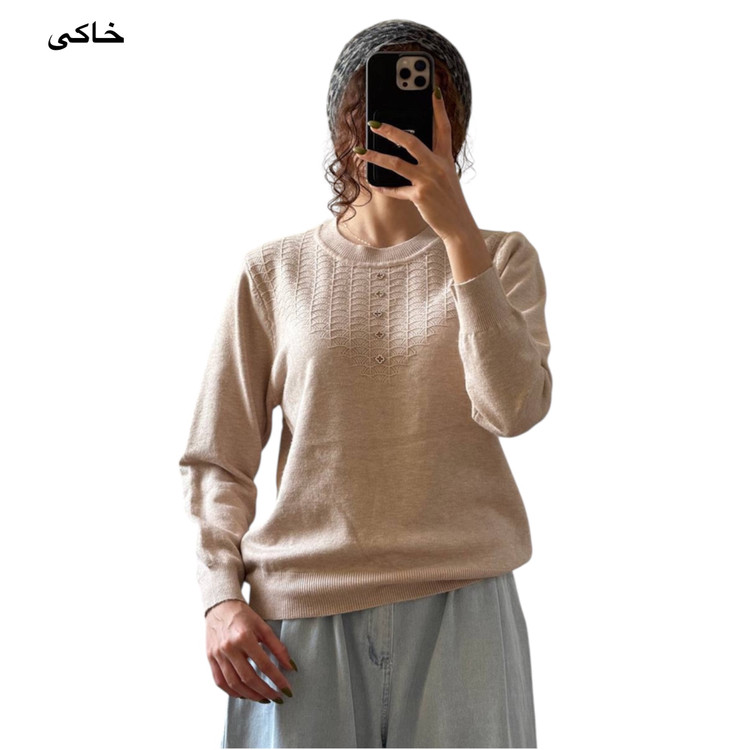 بافت آستین بلند گرم بالا یقه گرد وارداتی